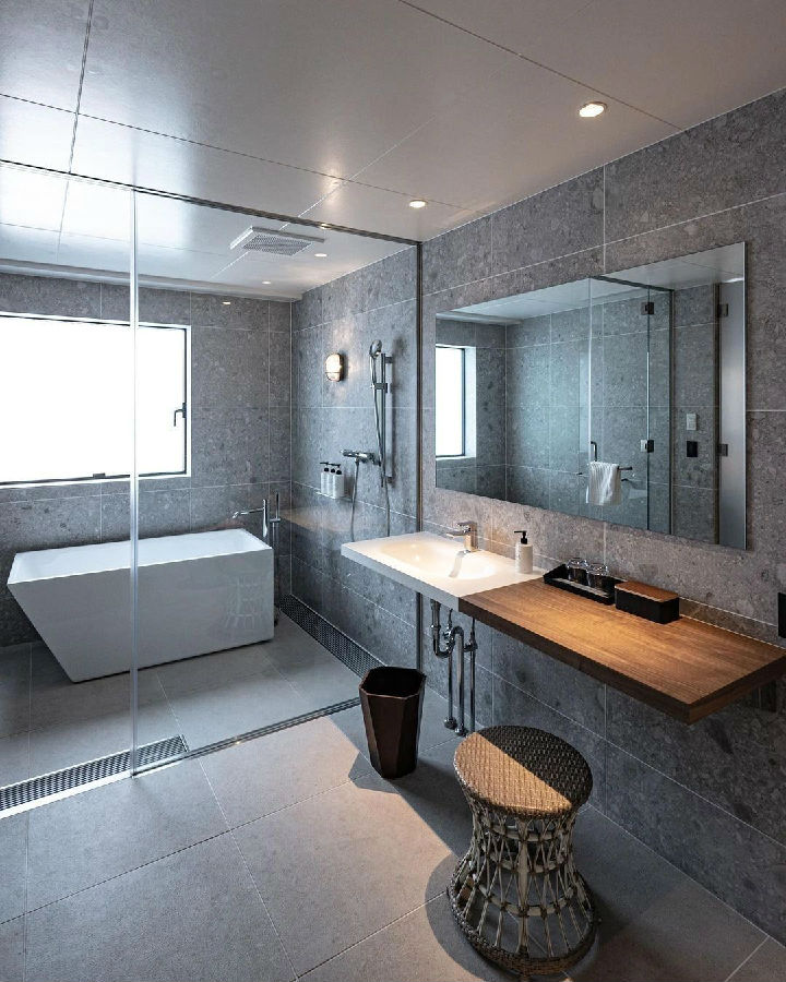 卫生间采用干湿分离设置了洗漱台和化妆台一体,可以大大增加了空间的利用率。因为业主喜欢泡澡,所以给业主还增加了一个浴缸。